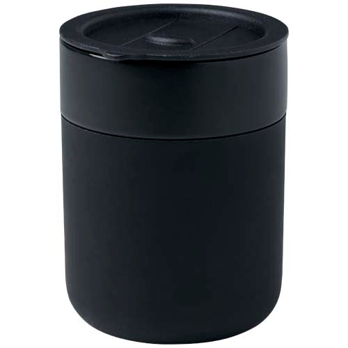 Vaso de cerámica de 330 ml con agarradero de silicona y tapa de plástico "Java"