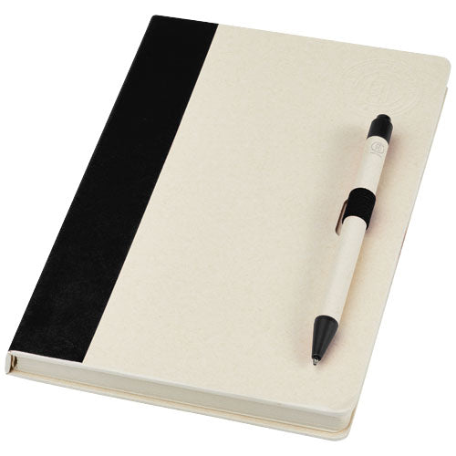 Set de libreta de referencia de tamaño A5 y bolígrafo fabricados con cartones de leche reciclados "Dairy Dream"