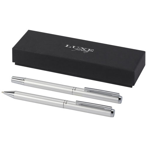 Set de regalo de bolígrafo y rollerball de aluminio reciclado "Lucetto" (tinta negra)