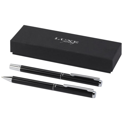 Set de regalo de bolígrafo y rollerball de aluminio reciclado "Lucetto" (tinta negra)