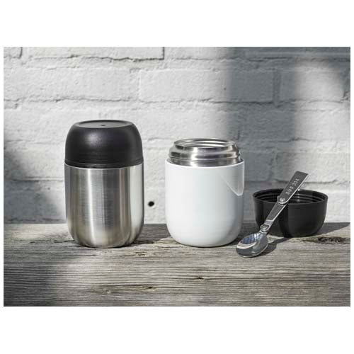 Fiambrera de 480 ml de acero inoxidable reciclado de doble pared "Supo" con cuchara plegable - imageMood1