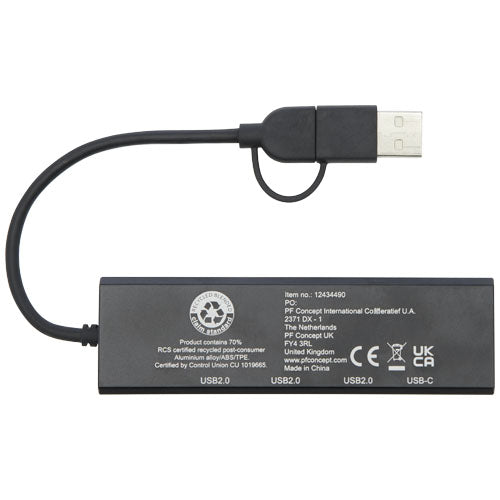 Hub USB 2.0 de aluminio reciclado con certificación RCS "Rise" - imageBack