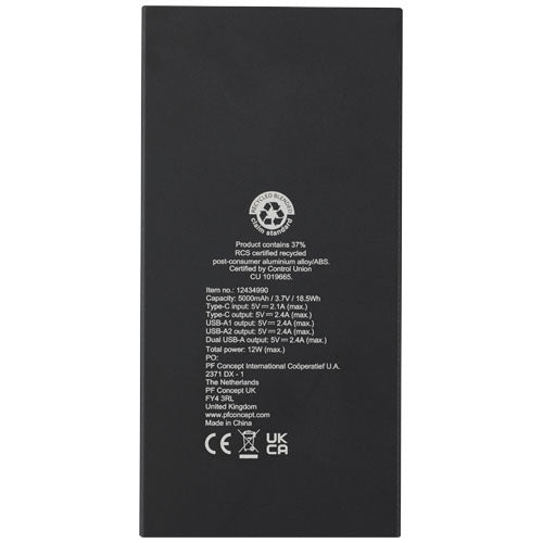 Batería externa de 5000 mAh en aluminio reciclado "Connect" - imageBack