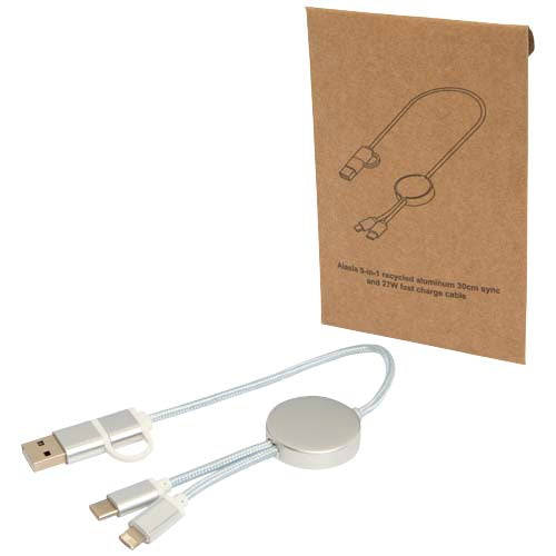 Cable 5 en 1 de aluminio y plástico reciclado de 30 cm para sincronización de datos y carga rápida de 27 W "Alasia"