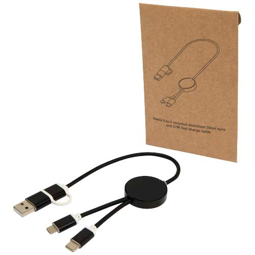 Cable 5 en 1 de aluminio y plástico reciclado de 30 cm para sincronización de datos y carga rápida de 27 W "Alasia"