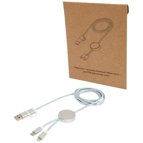 Cable 5 en 1 de aluminio y plástico reciclado de 150 cm para sincronización de datos y carga rápida de 27 W "Alasia"