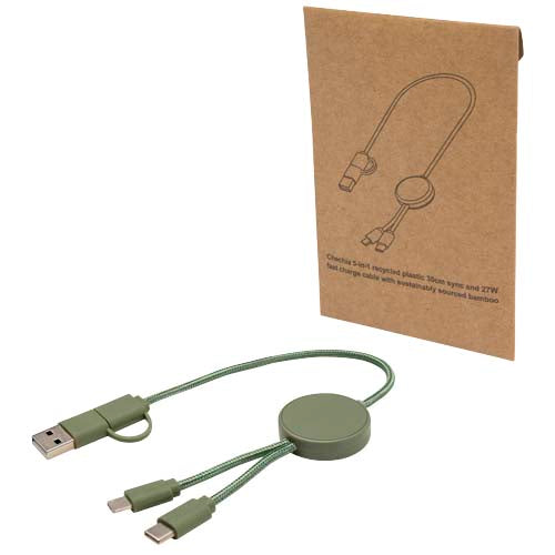 Cable 5 en 1 de plástico reciclado de 30 cm para sincronización de datos y carga rápida de 27 W "Citala"