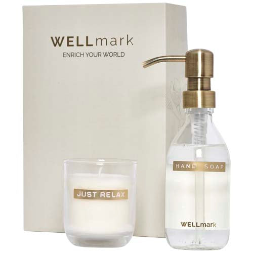 Dispensador de jabón de manos de 250 ml y juego de velas aromáticas de 150 g con fragancia de lino fresco "Wellmark Discovery - 12640601