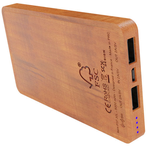Batería externa inalámbrica de madera de 5000 mAh luminosa "SCX.design P37" - imageBack