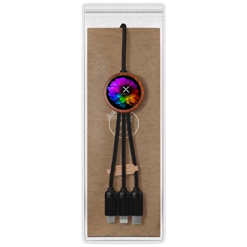 Cable de carga de 40 W 5 en 1 de PET reciclado con logo retroiluminado y estuche redondo de madera "SCX.design C37" - imagePackage