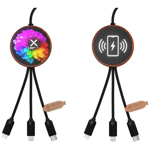 Cable de carga 5 en 1 de PET reciclado con logo retroiluminado y base de carga de 10 W "SCX.design C40" - 2PX07371