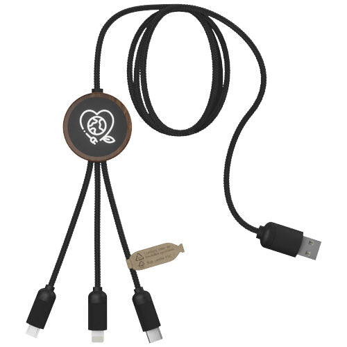 Cable de carga 3 en 1 extendido de PET reciclado con logotipo retroiluminado y estuche redondo de bambú "SCX.design C36" - 2PX08471
