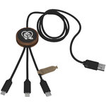Cable de carga 3 en 1 extendido de PET reciclado con logotipo retroiluminado y estuche redondo de bambú "SCX.design C36"