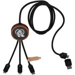 Cable de carga 5 en 1 de PET reciclado con logo retroiluminado y estuche redondo de madera "SCX.design C37"