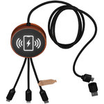 Cable de carga 5 en 1 de PET reciclado con logo retroiluminado y base de carga de 10 W "SCX.design C40"