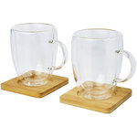 Dos tazas de vidrio de doble pared de 350 ml con posavasos de bambú "Manti" 