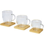 Dos tazas de vidrio de doble pared de 100 ml con posavasos de bambú "Manti" 