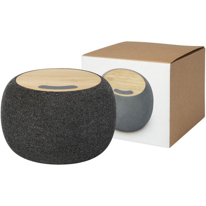 Altavoz de bambú/RPET Bluetooth® y base de carga inalámbrica "Ecofiber"
