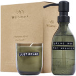 Dispensador de jabón de manos de 200 ml y juego de velas aromáticas de 150 g con fragancia de ámbar oscuro "Wellmark Discover