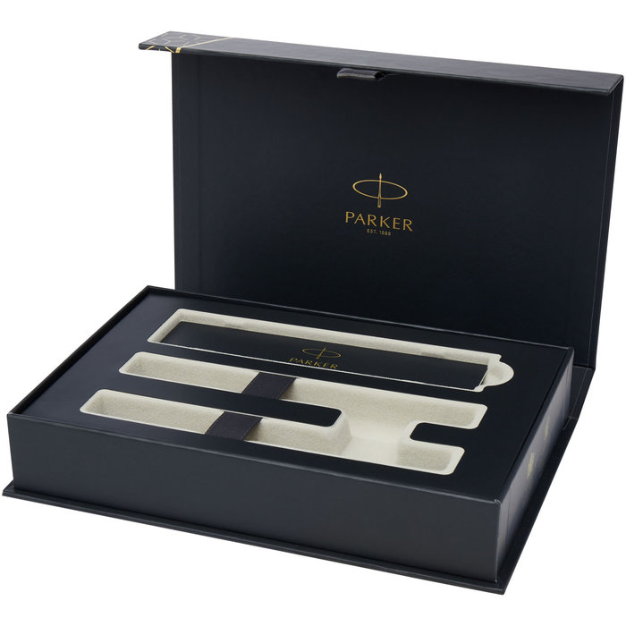 Parker set de bolígrafo y rollerball acromático con caja de regalo "IM" (tinta negra/azul)