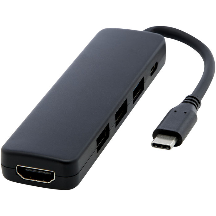 USB 2.0-3.0 con adaptador multimedia de plástico reciclado con puerto HDMI y certificación RCS  "Loop"