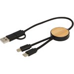 Cable 5 en 1 de plástico reciclado de 30 cm para sincronización de datos y carga rápida de 27 W con detalles de bambú "Chechia"