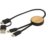 Cable 5 en 1 de plástico reciclado de 30 cm para sincronización de datos y carga rápida de 27 W con detalles de bambú "Chechia"
