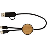 Cable 5 en 1 de plástico reciclado de 30 cm para sincronización de datos y carga rápida de 27 W con detalles de bambú "Chechia"