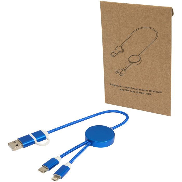 Cable 5 en 1 de aluminio y plástico reciclado de 30 cm para sincronización de datos y carga rápida de 27 W "Alasia"