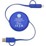 Cable retráctil 5 en 1 de 100 cm de plástico reciclado y aluminio para sincronización de datos y carga rápida de 45 W "Alasia"