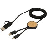 Cable 5 en 1 de plástico reciclado de 150 cm para sincronización de datos y carga rápida de 27 W con detalles de bambú "Chechia"