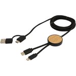 Cable 5 en 1 de plástico reciclado de 150 cm para sincronización de datos y carga rápida de 27 W con detalles de bambú "Chechia"
