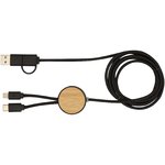 Cable 5 en 1 de plástico reciclado de 150 cm para sincronización de datos y carga rápida de 27 W con detalles de bambú "Chechia"