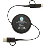 Cable retráctil 5 en 1 de plástico reciclado de 100 cm para sincronización de datos y carga rápida de 45 W con detalles de bambú "Chechia"