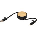 Cable retráctil 5 en 1 de plástico reciclado de 100 cm para sincronización de datos y carga rápida de 45 W con detalles de bambú "Chechia"