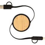 Cable retráctil 5 en 1 de plástico reciclado de 100 cm para sincronización de datos y carga rápida de 45 W con detalles de bambú "Chechia"
