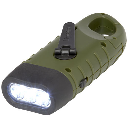 Linterna de dinamo solar con mosquetón de plástico reciclado "Helios" - 10457564