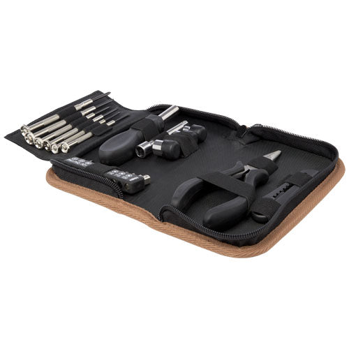 Set de herramientas de plástico reciclado con certificación RCS de 24 piezas con funda de corcho "Spike" - 10457906