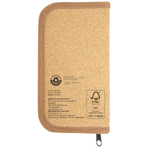 Set de herramientas de plástico reciclado con certificación RCS de 24 piezas con funda de corcho "Spike" - imageFront