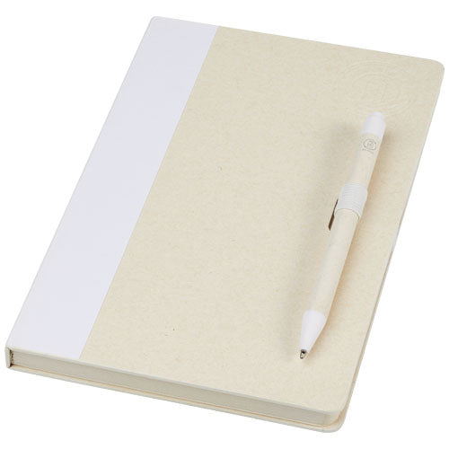 Set de libreta de referencia de tamaño A5 y bolígrafo fabricados con cartones de leche reciclados "Dairy Dream"
