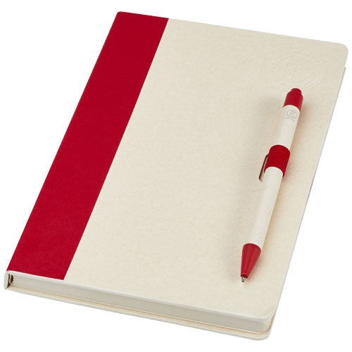 Set de libreta de referencia de tamaño A5 y bolígrafo fabricados con cartones de leche reciclados "Dairy Dream"