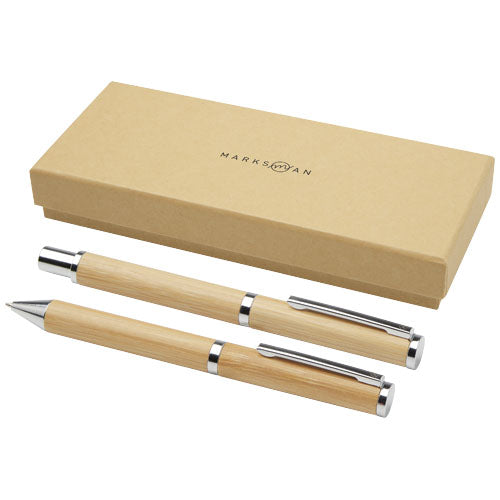 Set de regalo de bolígrafo y rollerball de bambú "Apolys" (tinta negra)
