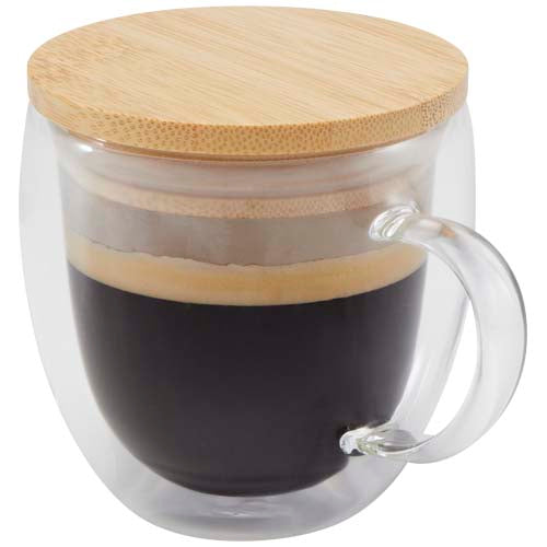 Taza de vidrio de 250 ml con tapa de bambú "Lenora"