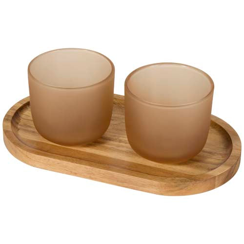 Set de bandeja de madera y vasos de vidrio acabado mate "Male" - 12640207