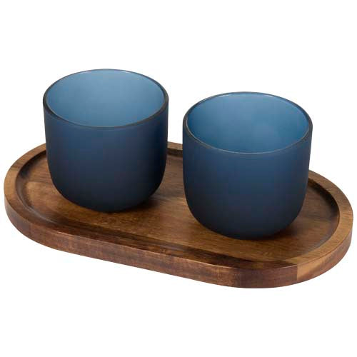 Set de bandeja de madera y vasos de vidrio acabado mate "Male" - 12640255