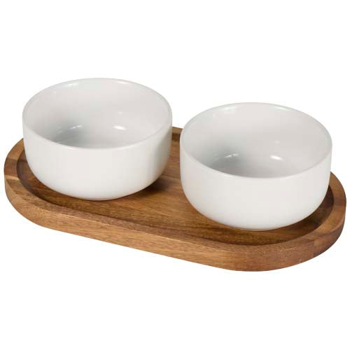 Set de bandeja de madera y cuencos de cerámica "Noa" - 12640501