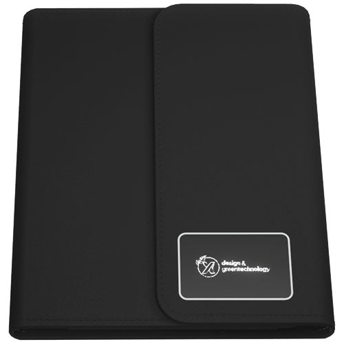 Libreta A5 con batería externa inalámbrica de 5 W y 4000 mAh y logotipo retroiluminado "SCX.design O18" - imageFront