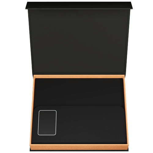 Libreta A5 con batería externa inalámbrica de 5 W y 4000 mAh y logotipo retroiluminado "SCX.design O18" - imagePackage
