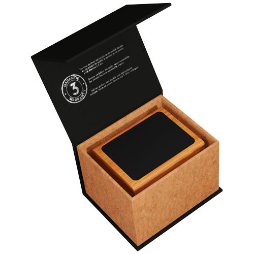 Soporte para lápices de madera con logotipo retroiluminado y doble salida USB "SCX.design O12" - imagePackage