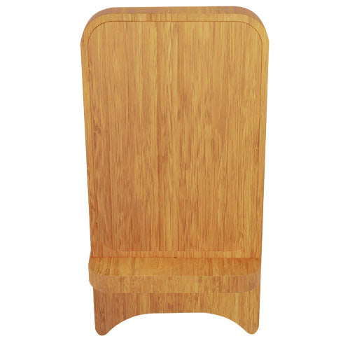 Soporte para teléfono con cargador inalámbrico de madera de 10W con logotipo retroiluminado "SCX.design W26" - imageFront